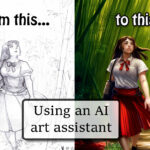 From sketch to final using an AI art assistant.